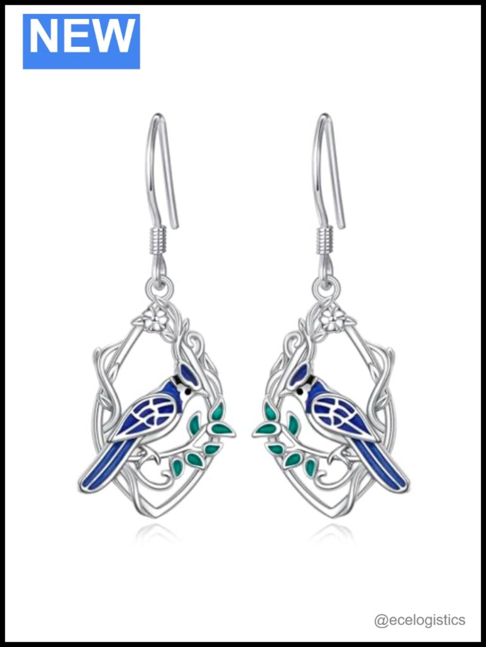 925 Sterling Silver Blue Jay Drop Dangle Earrings Hypoallergenic Boho